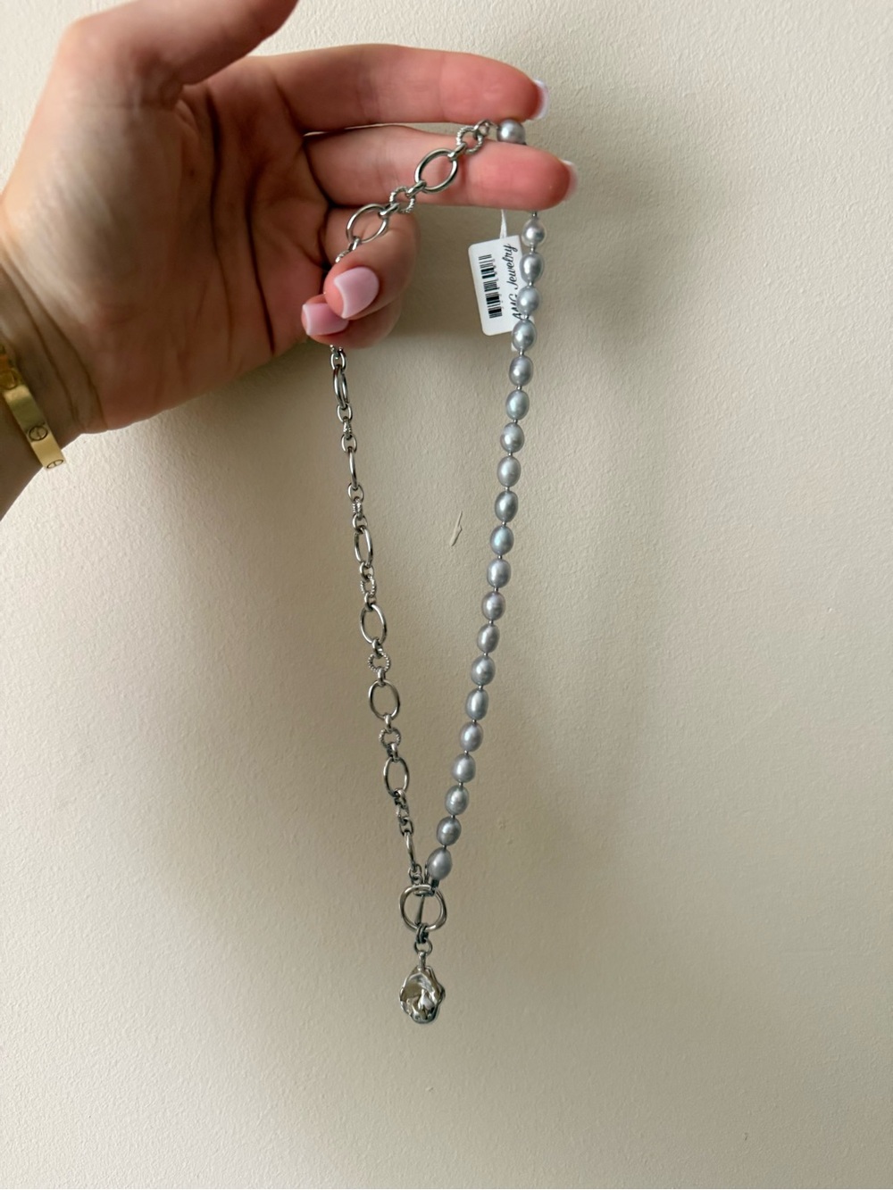 AMG rhodium plated Pearl Bead and Chain Necklace